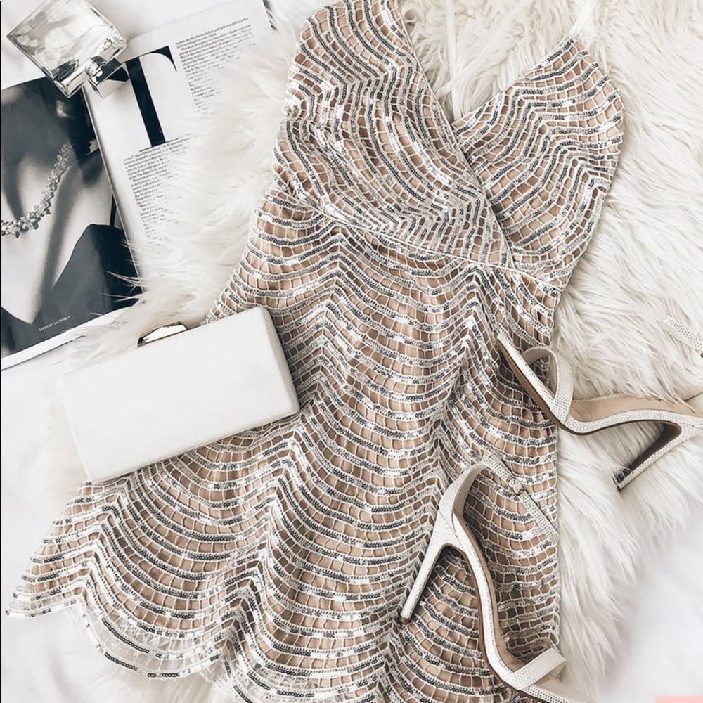White and Silver Sequin Dress